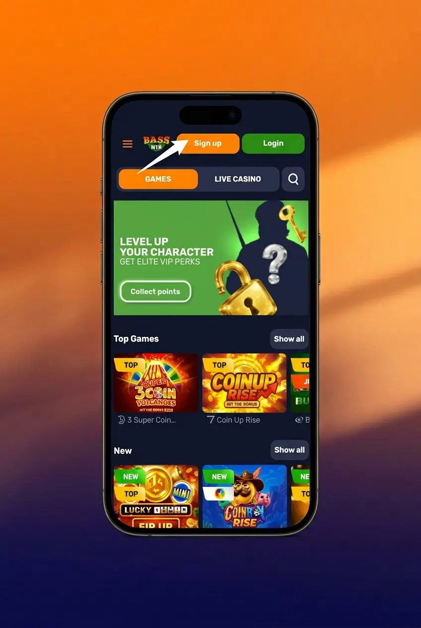 Basswin mobile app registration screen